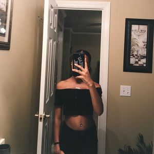 off the shoulder button top